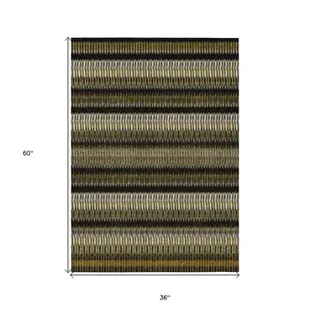 3' X 5' Brown Ivory And Black Striped Washable Indoor Outdoor Area Rug