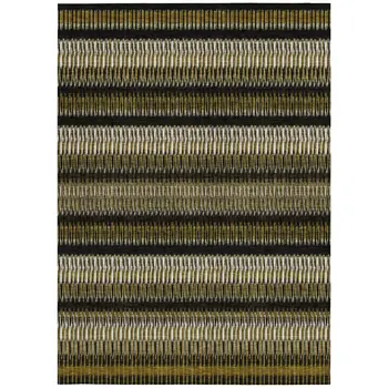 5' X 8' Brown Ivory And Black Striped Washable Indoor Outdoor Area Rug