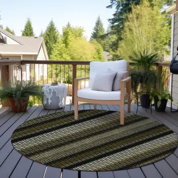 8' Brown Ivory And Black Round Striped Washable Indoor Outdoor Area Rug
