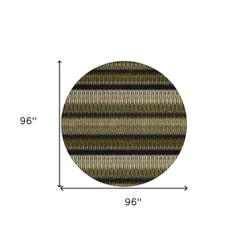 8' Brown Ivory And Black Round Striped Washable Indoor Outdoor Area Rug