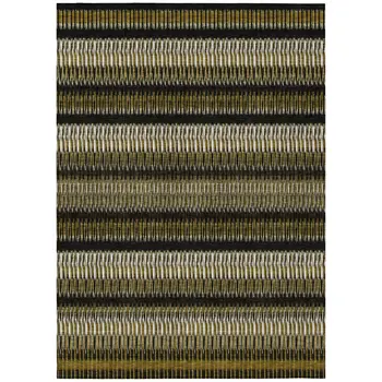 8' X 10' Brown Ivory And Black Striped Washable Indoor Outdoor Area Rug