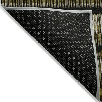 8' X 10' Brown Ivory And Black Striped Washable Indoor Outdoor Area Rug