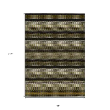 8' X 10' Brown Ivory And Black Striped Washable Indoor Outdoor Area Rug