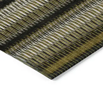9' X 12' Brown Ivory And Black Striped Washable Indoor Outdoor Area Rug