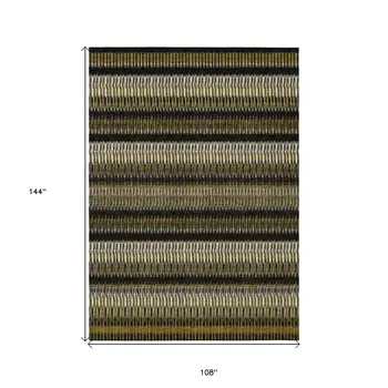 9' X 12' Brown Ivory And Black Striped Washable Indoor Outdoor Area Rug