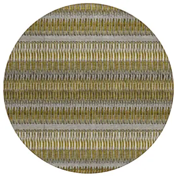 8' Coffee And Taupe Round Striped Washable Indoor Outdoor Area Rug