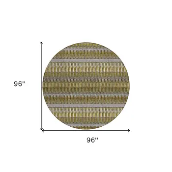 8' Coffee And Taupe Round Striped Washable Indoor Outdoor Area Rug