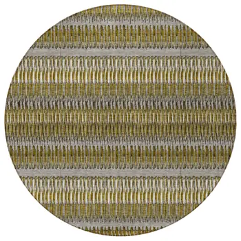 8' Coffee And Taupe Round Striped Washable Indoor Outdoor Area Rug