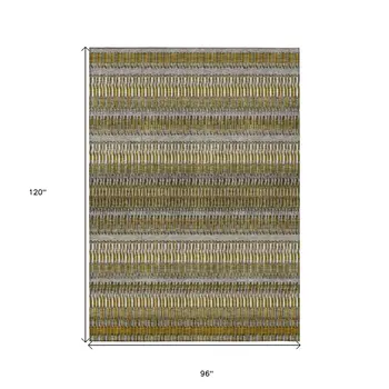 8' X 10' Coffee And Taupe Striped Washable Indoor Outdoor Area Rug