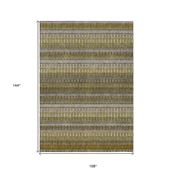 9' X 12' Coffee And Taupe Striped Washable Indoor Outdoor Area Rug