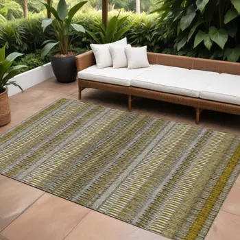 10' X 14' Coffee And Taupe Striped Washable Indoor Outdoor Area Rug