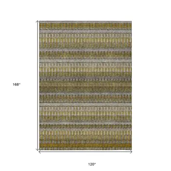 10' X 14' Coffee And Taupe Striped Washable Indoor Outdoor Area Rug
