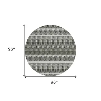 8' Gray Charcoal And Ivory Round Striped Washable Indoor Outdoor Area Rug