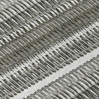 8' Gray Charcoal And Ivory Round Striped Washable Indoor Outdoor Area Rug