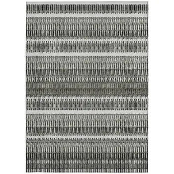 8' X 10' Gray Charcoal And Ivory Striped Washable Indoor Outdoor Area Rug