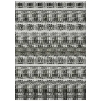9' X 12' Gray Charcoal And Ivory Striped Washable Indoor Outdoor Area Rug