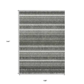 9' X 12' Gray Charcoal And Ivory Striped Washable Indoor Outdoor Area Rug