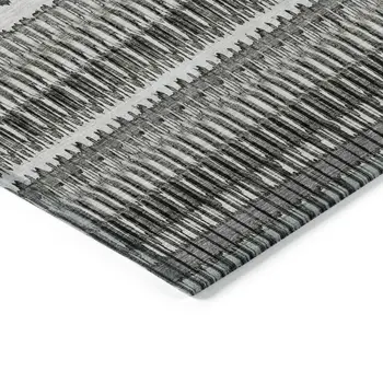 9' X 12' Gray Charcoal And Ivory Striped Washable Indoor Outdoor Area Rug