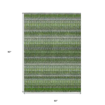 5' X 8' Green And Ivory Striped Washable Indoor Outdoor Area Rug