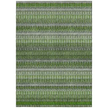 8' X 10' Green And Ivory Striped Washable Indoor Outdoor Area Rug