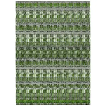 8' X 10' Green And Ivory Striped Washable Indoor Outdoor Area Rug