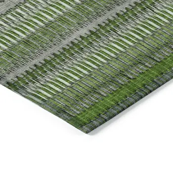 8' X 10' Green And Ivory Striped Washable Indoor Outdoor Area Rug