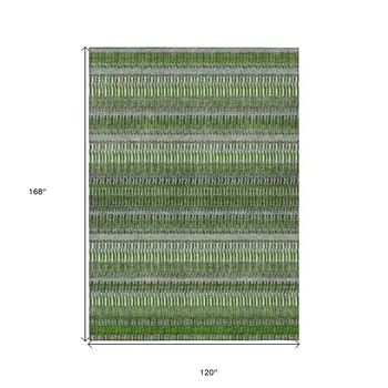 10' X 14' Green And Ivory Striped Washable Indoor Outdoor Area Rug