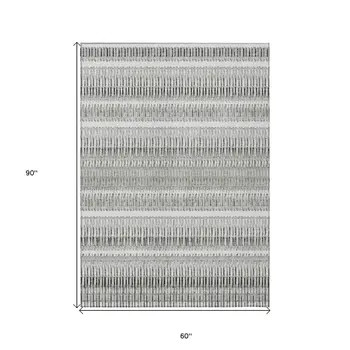 5' X 8' Ivory Gray And Taupe Striped Washable Indoor Outdoor Area Rug
