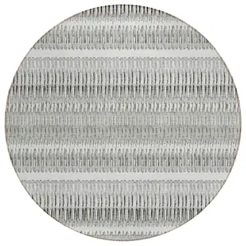 8' Ivory Gray And Taupe Round Striped Washable Indoor Outdoor Area Rug
