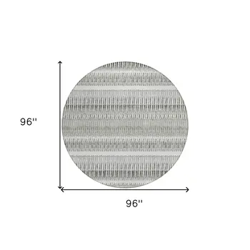 8' Ivory Gray And Taupe Round Striped Washable Indoor Outdoor Area Rug