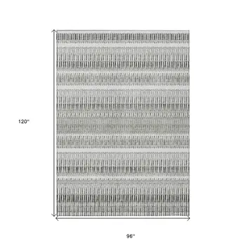 8' X 10' Ivory Gray And Taupe Striped Washable Indoor Outdoor Area Rug