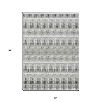9' X 12' Ivory Gray And Taupe Striped Washable Indoor Outdoor Area Rug