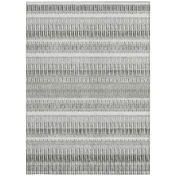 9' X 12' Ivory Gray And Taupe Striped Washable Indoor Outdoor Area Rug