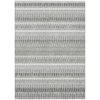 10' X 14' Ivory Gray And Taupe Striped Washable Indoor Outdoor Area Rug