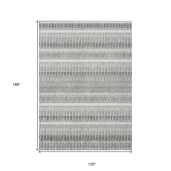 10' X 14' Ivory Gray And Taupe Striped Washable Indoor Outdoor Area Rug