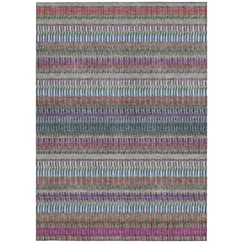 3' X 5' Taupe Purple And Blue Striped Washable Indoor Outdoor Area Rug