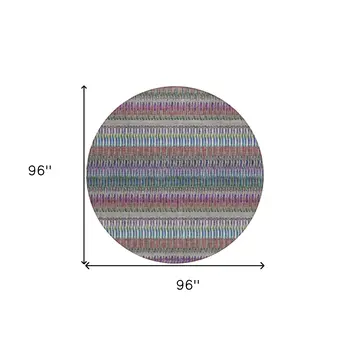 8' Taupe Purple And Blue Round Striped Washable Indoor Outdoor Area Rug