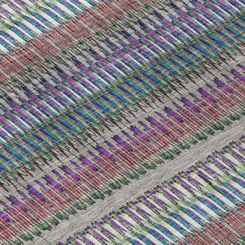 8' Taupe Purple And Blue Round Striped Washable Indoor Outdoor Area Rug