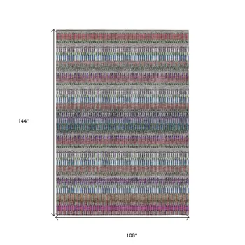 9' X 12' Taupe Purple And Blue Striped Washable Indoor Outdoor Area Rug