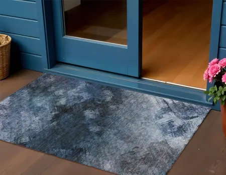 3' X 5' Navy Blue And Denim Blue Abstract Washable Indoor Outdoor Area Rug