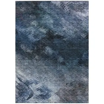 9' X 12' Navy Blue And Denim Blue Abstract Washable Indoor Outdoor Area Rug