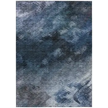 9' X 12' Navy Blue And Denim Blue Abstract Washable Indoor Outdoor Area Rug