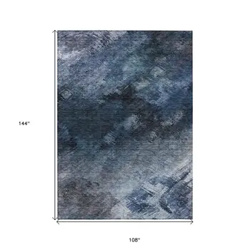 9' X 12' Navy Blue And Denim Blue Abstract Washable Indoor Outdoor Area Rug