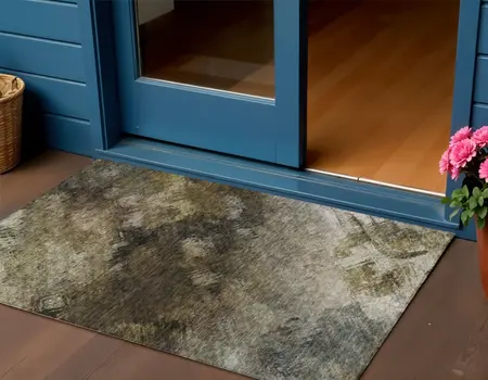 3' X 5' Chocolate And Beige Abstract Washable Indoor Outdoor Area Rug