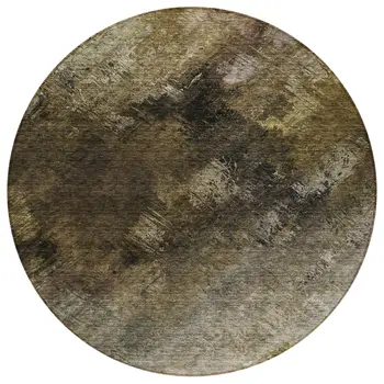 8' Chocolate And Beige Round Abstract Washable Indoor Outdoor Area Rug