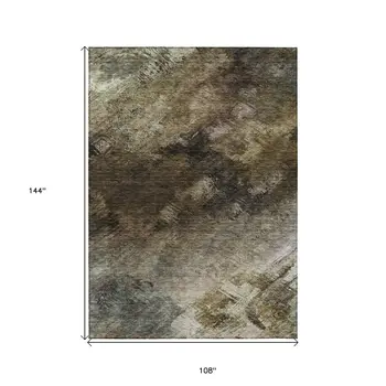 9' X 12' Chocolate And Beige Abstract Washable Indoor Outdoor Area Rug