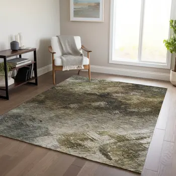 9' X 12' Chocolate And Beige Abstract Washable Indoor Outdoor Area Rug