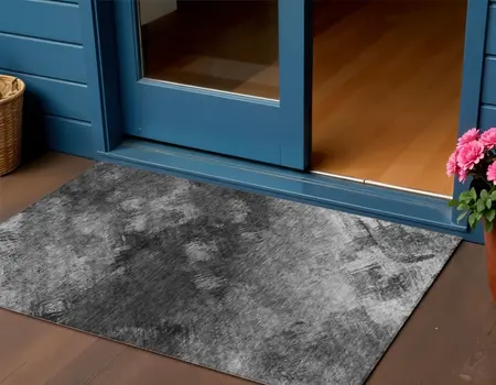 3' X 5' Gray Charcoal And Silver Abstract Washable Indoor Outdoor Area Rug