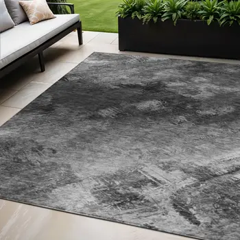 5' X 8' Gray Charcoal And Silver Abstract Washable Indoor Outdoor Area Rug