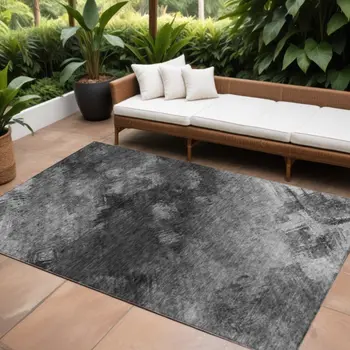 10' X 14' Gray Charcoal And Silver Abstract Washable Indoor Outdoor Area Rug
